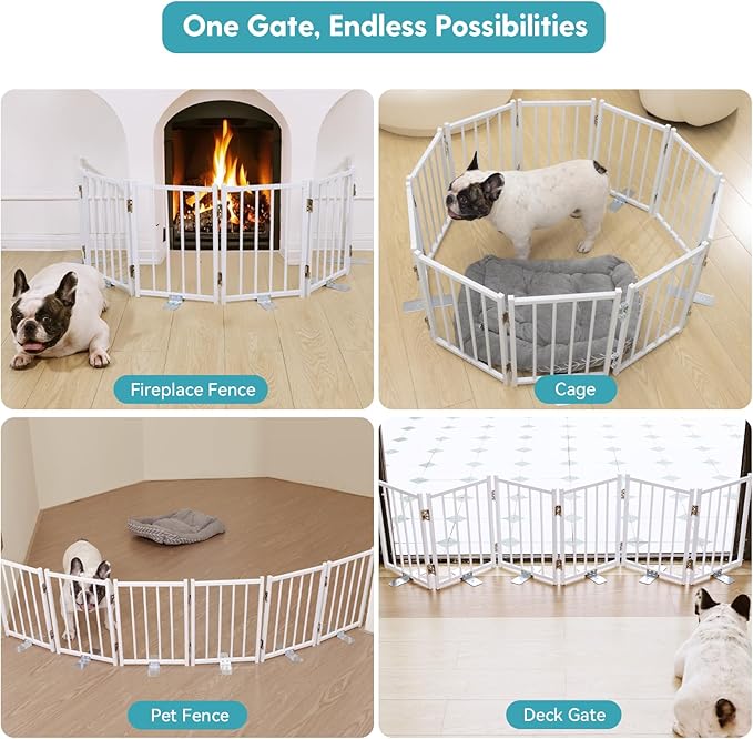 No Pawblems Free Standing Short Dog Gate, 16.5'' Tall Foldable Dog Fence for Indoor & Outdoor, Up to 72 Inch Extra Wide Puppy Gate for Stairs, Hallways, Doorways, Deck, Yard (White, 6 Panels)