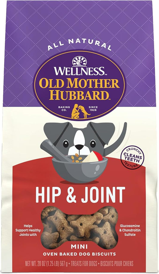 Old Mother Hubbard Wellness Hip & Joint Dog Biscuits, Natural, Training Treats, Chicken, Apples, Oats, and Carrots Flavor, Mini Size, (20 Ounce Bag)