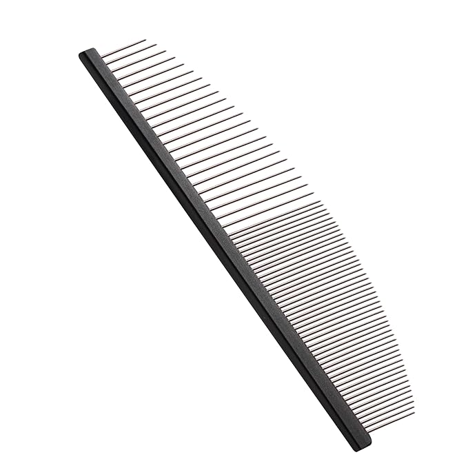 6.5 Inch Professional Crescent Coarse Grooming Pet Comb Lightweight Wide/Fine Tooth Butter Comb for Dogs & Cats Removing Tangles, Knots,Flea,Undercoat,and Excess Hair, Rounded Corners Design for Safe