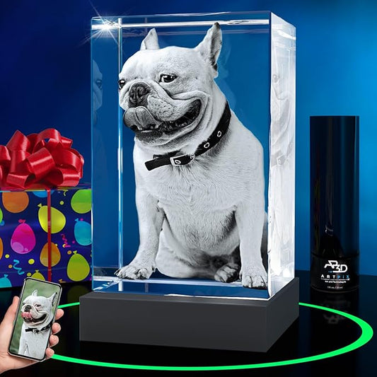 ArtPix 3D Premium Crystal Photo, Personalized Memorial Gifts with Your Own Photo for Pet Owners, 3D Laser Etched Picture, Engraved Crystal in Memory of Dog, Customized Gifts