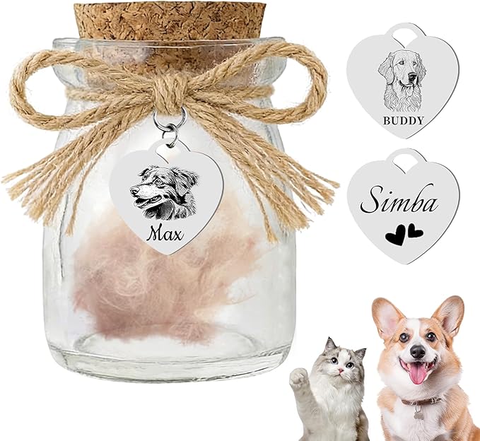 Custom Pet Hair Memorial Bottle with Engraved Photo & Text, Personalized Pet Fur Keepsake for Dog Cat Hair, Loss of Dog Sympathy Gift (Style 2)