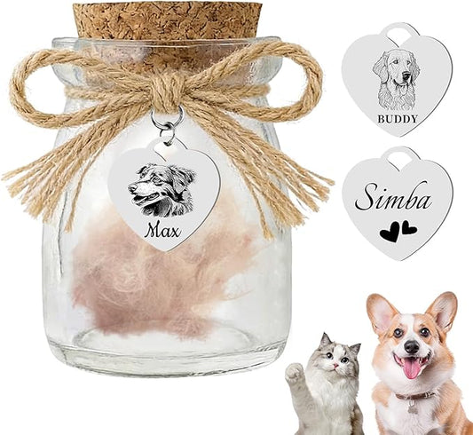 Custom Pet Hair Memorial Bottle with Engraved Photo & Text, Personalized Pet Fur Keepsake for Dog Cat Hair, Loss of Dog Sympathy Gift (Style 2)