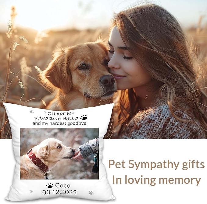 Custom Dog Memorial Throw Pillow with Photo - Personalized Loss of Dog Sympathy Gift for You | Pet Memorial Gifts for Dogs/Cats (Style 2)