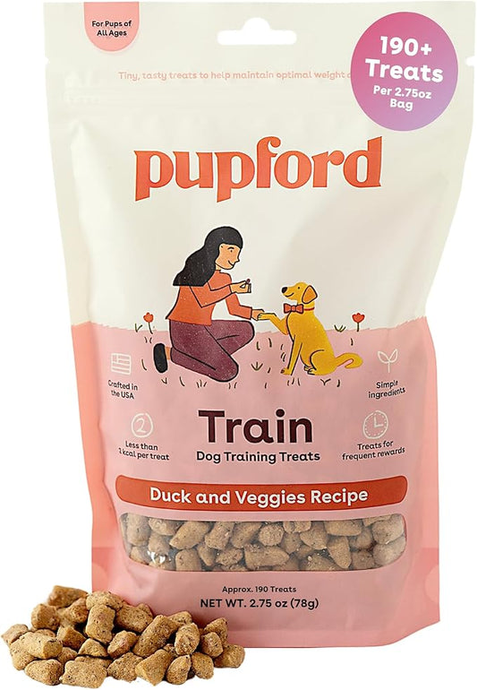 Pupford Freeze Dried Training Treats for Dogs & Puppies, 190+ Four Ingredient Bites (Duck & Veggies, 2.75 oz)