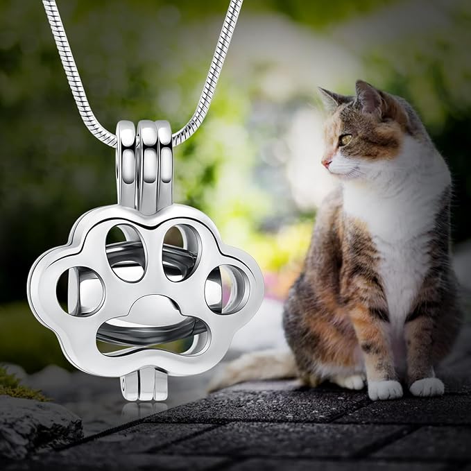 Pet Cremation Jewelry for Ashes Paw Memorial Locket Urn Necklace Keepsake Cremation Jewelry for Dog/Cat (Silver)