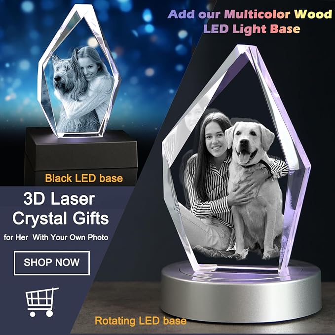 Personalized Dog Memorial Gifts,3D Crystal Photo,Pet Memorial Gift,3D Engraved Crystal Keepsake Gift, Dog Photo Frame, Personalized Animal Photo Gift,Dog Pictures