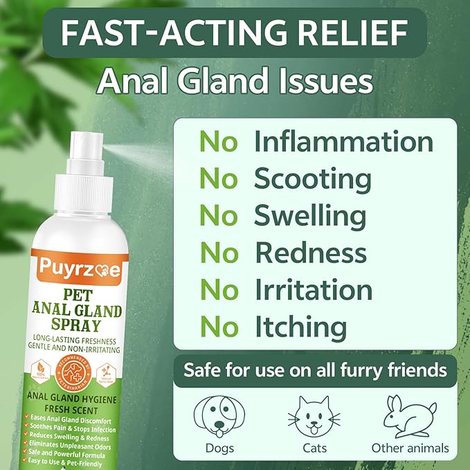 Dog Anal Gland Spray for All Pets - Fast Relief for Anal Glands Natural, Soothes Itching, Stops Scooting, Eliminates Odors, Dog Anti Itch Spray for Pain-Relieving - 4.06 FL Oz