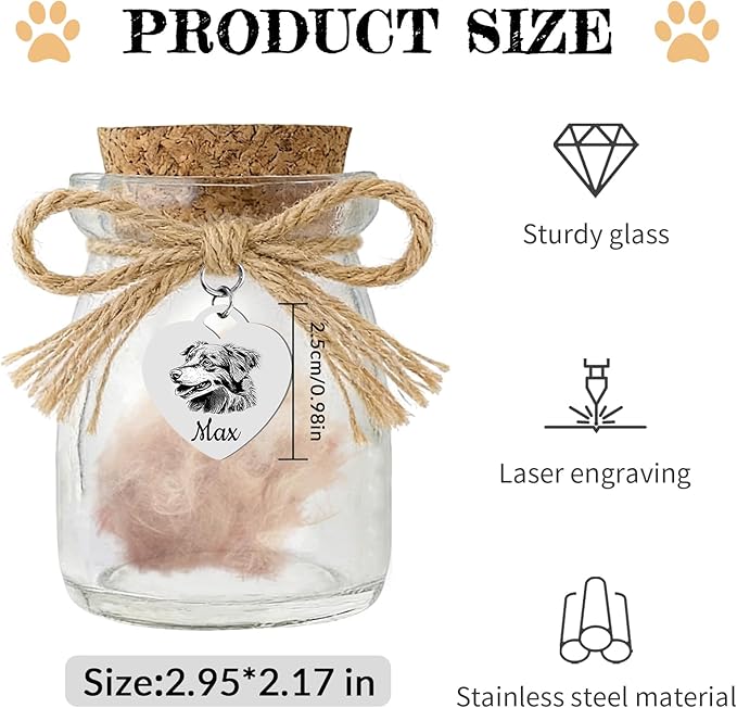 Custom Pet Hair Memorial Bottle with Engraved Photo & Text, Personalized Pet Fur Keepsake for Dog Cat Hair, Loss of Dog Sympathy Gift (Style 2)