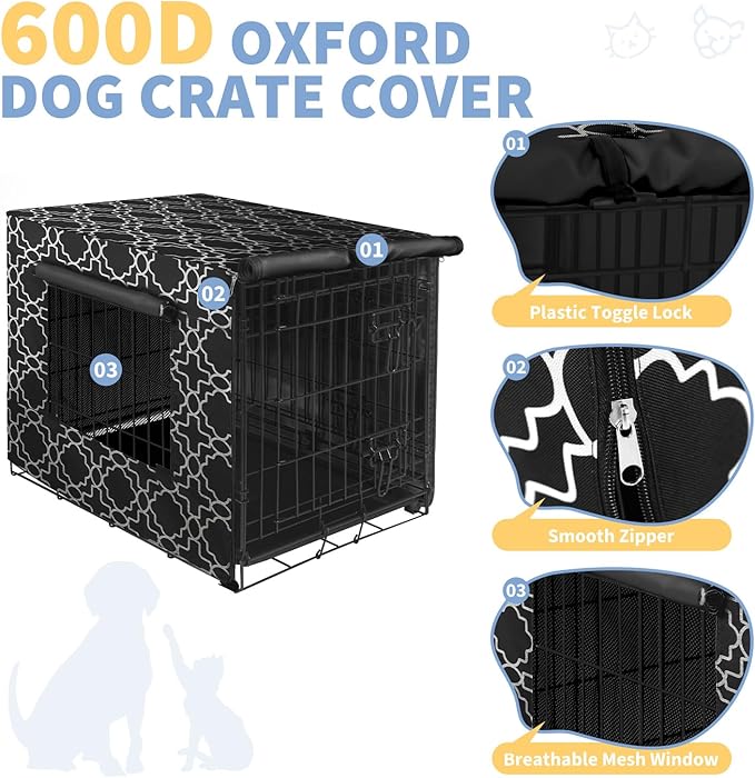 X-ZONE PET 36" Dog Crate Cover for Indoor/Outdoor - Heavy Duty Polyester Pet Kennel Cover Fits for Wire Dog Cage Black Print