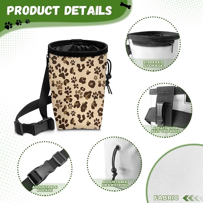 Brown Paws Dog Treat Bag Animal Walking Snack Container, Puppy Dog Training Treat Bag Dog Food Dispenser Treat Snack Bags for Pet Puppy Travel or Outdoor Use