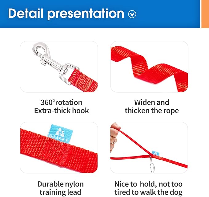 BAAPET 15/20/30/50/100 ft Long Dog Training Leash with Clickers for Small, Medium and Large Dogs or Cats (20 Feet, Red)