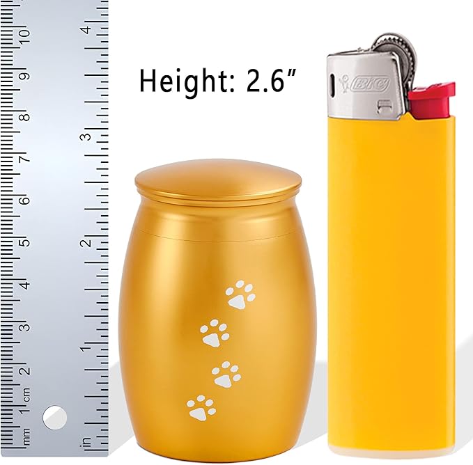 2.67 Inches Small Pet Cremation Urns for Dog Ashes,Tiny Urn for Dog or Cats Ashes,Mini Keepsake with Paw Print(Paw Gold)
