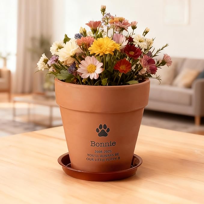callie Personalized Dog Memorial Gifts Plant Pot, Custom Sympathy Gifts for Dog Loss, Pet Passing Away Clay Planter Pot