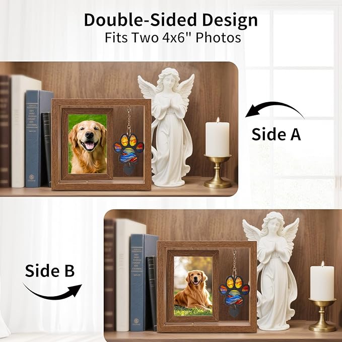 Dog Memorial Picture Frame – 4x6 Wooden Photo Frame for Pet Loss – Sympathy Remembrance Gift for Dog or Cat Lovers (Muliti-ColorPaw)