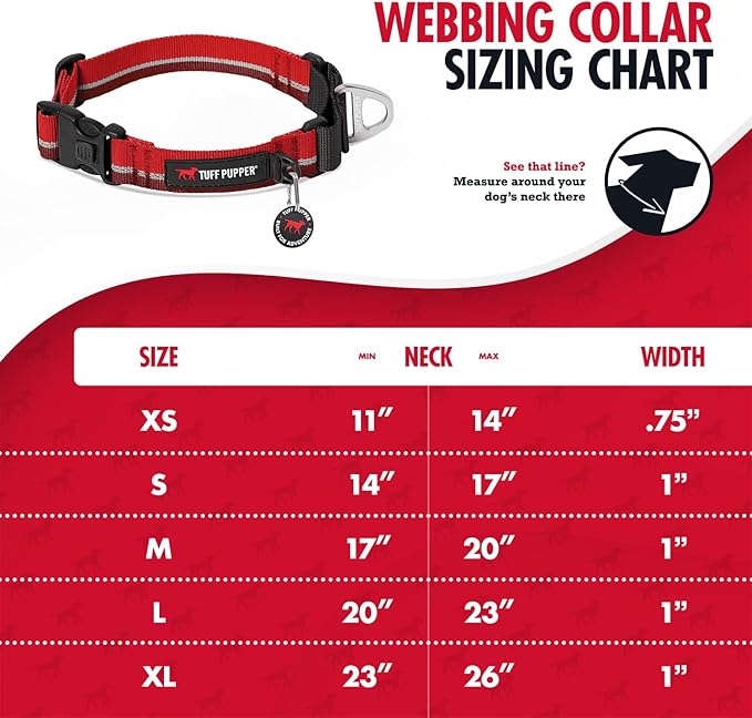 Tuff Pupper Martingale Collar for Dogs | Gentle Nylon Limited Cinch is Perfect for Training | Durable Locking Buckle | Reflective for Safer Night Walking | Sizing for All Breeds (Red, X-Large)