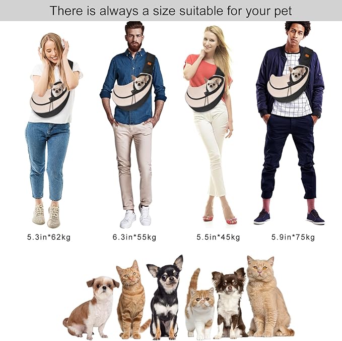 Cuby Pet Sling Carrier for Small Dogs Cats,Drawstring & Zipper Security Hook Triple Design for Pets' Securty Dog Bag,Breathable Travel Pet Puppy Sling Carrier with Adjustable Strap(Beige,M(5-9.5 lbs))