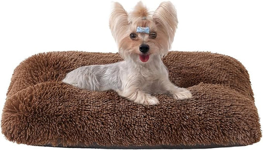 EHEYCIGA Fluffy Dog Crate Bed for Small Dogs, Plush Faux Fur Crate Pad, Calming Anti Anxiety Small Dog Bed, Washable Soft Warm Mat with Non-Slip Bottom, Coffee