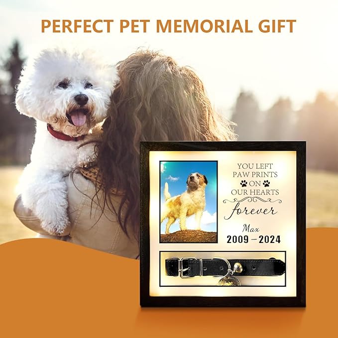 10"x10"Pet Collar Memorial Shadow Box Dog Picture Frame, Cat or Dog Memorial Gift Pet Sympathy Remembrance Gift Keepsake for Multi Sizes Dogs