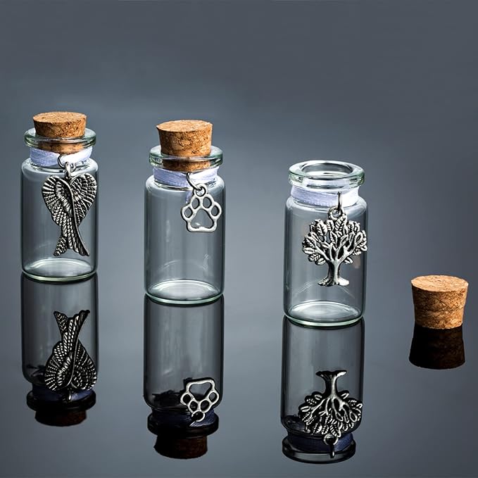 Pet Memorial Urns Small Glass Jars for Ashes or Hair Cat Keepsake Memorial Urns Teeth Keepsake Loss of Dog Sympathy Gift (3 Pack)