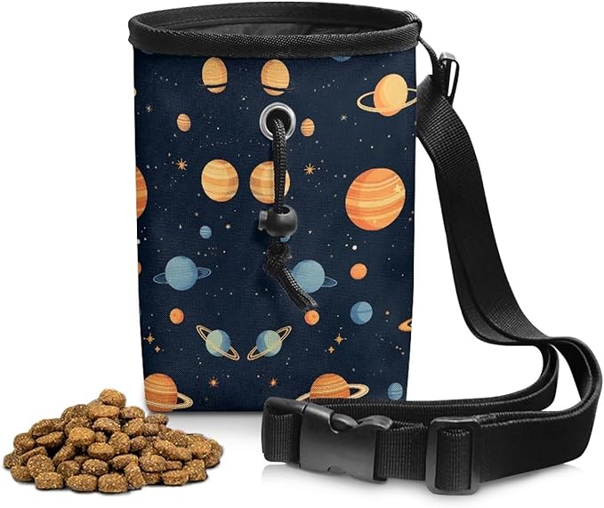 Cartoon Planet Dog Treat Bag Pet Treat Pouch Puppy Training Pouch with Waistband, Treat Snack Bags Holder for Puppies with Multiple Ways to Wear