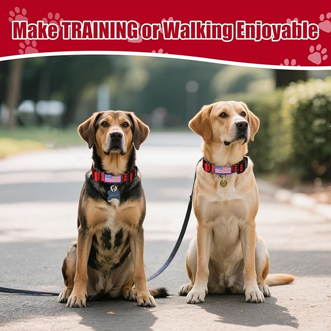 Martingale Dog Collar, Reflective No Pull Training Collar with Quick Release Buckle & USA Flag, Heavy-Duty Nylon, Adjustable for Small Medium Large Dogs (M,Red with Flag