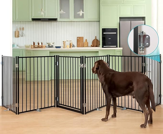No Pawblems Free Standing Dog Gate with Door, 30'' Tall Foldable Dog Fence for Indoor & Outdoor, Up to 156 Inch Extra Wide Christmas Tree Fences for Dogs, Toddler(Black, 6 Panels)