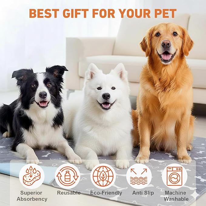 Puppy Pads with Pheromones,Forever Pad,Washable Pee Pads for Dogs,Reusable Pee Pads for Dogs,Waterproof and Leak-Proof,Non-Slip Base Training Pads Suitable for Home and Dog Crates(Brown Bones,L)