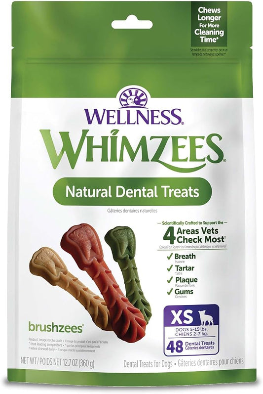 Whimzees Wellness Brushzees Dog Dental Treats, Extra Small Size Stick, (48 Count)
