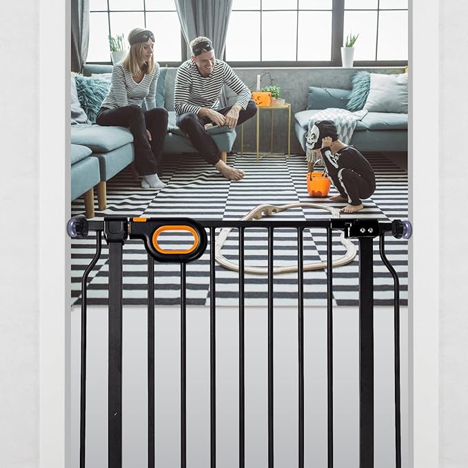 owlie Baby Gate for Stairs 29-33 Inch Wide, Safety House Gate for Baby Pet Gate with Door Pressure Mounting Gates for Kids Toddler Dogs Indoor Stairway Doorway Black (30.5'' Tall)