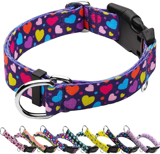 Valentines Martingale Collar for Dogs with Buckle No Pull Adjustable Nylon Limited Slip Training Dog Collars (Purple Love, Medium)
