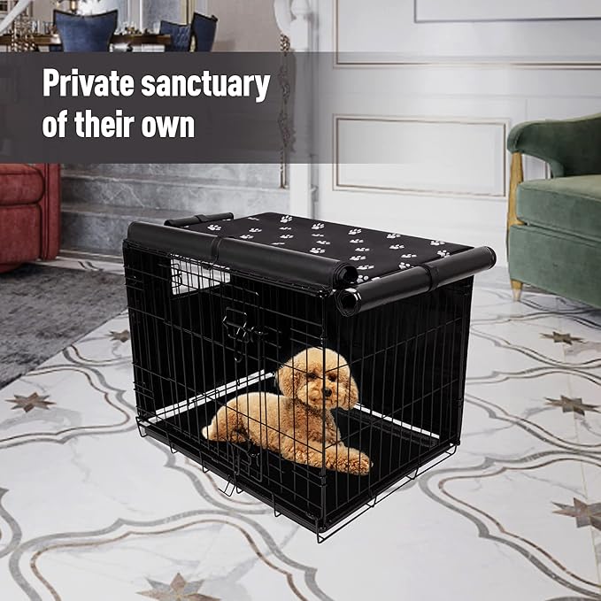 Pet Prime Dog Crate Cover Indoor/Outdoor Durable Windproof 600D Oxford Fabric Pet Kennel Cover Fit for 24 30 36 42 48 Inches Wire Dog Crate for Small and Large Dogs-Cover Only(24 Inch (24"x18"x19"))