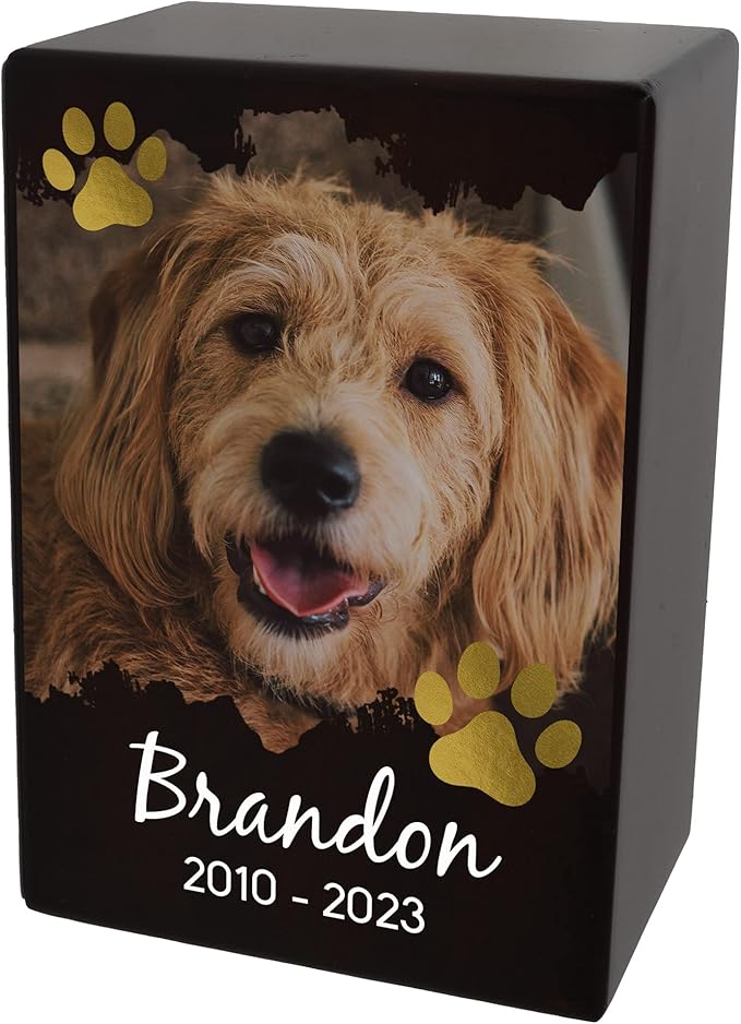 Custom Pet Keepsake Urns for Dogs, Wooden Box for Pet Ashes with Photo for Your Beloved Pets, Pet Cremation Urns as Sympathy Gifts for Pet Lovers - Small, 6" x 4" x 2.75" (Design 5)