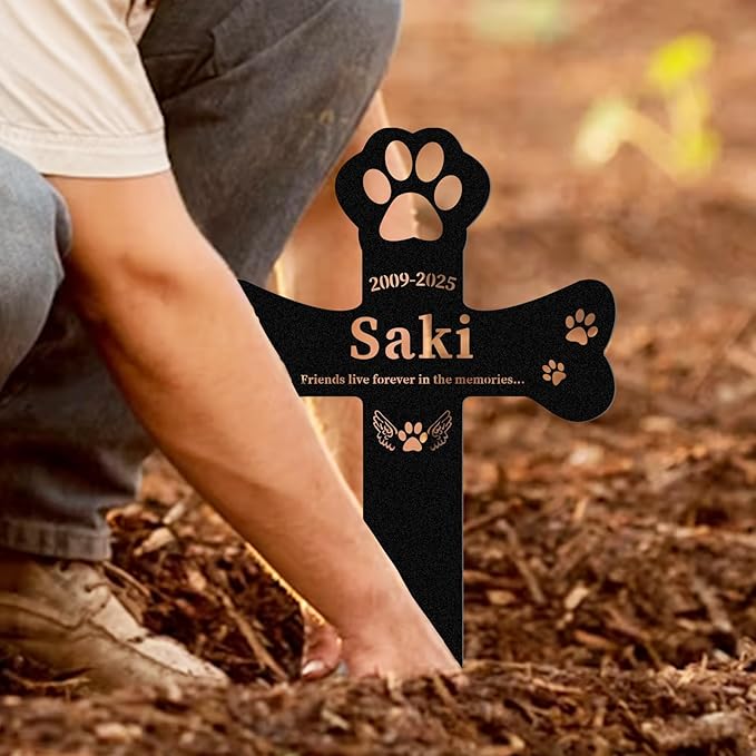 Personalized Dog Grave Markers Outdoor, Metal Waterproof Pet Grave Marker with Custom Name & Years, Pet Headstones for Dogs, Memorial Gifts for Loss of Dog (Style 2)