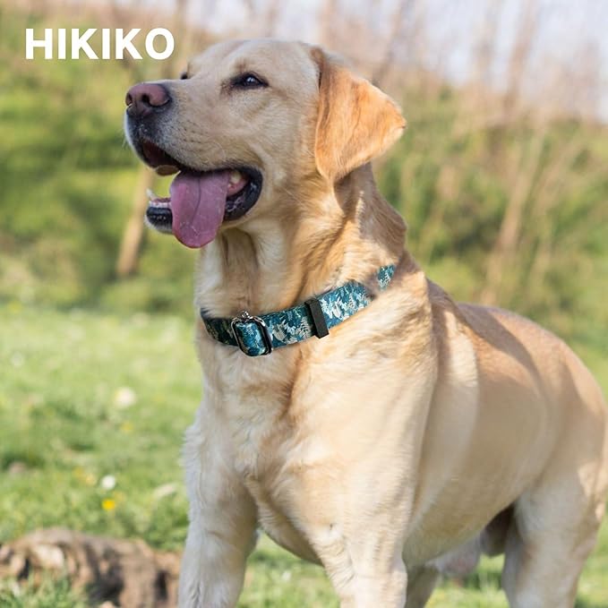Hikiko Martingale Collar for Dogs with No Buckle Tropical Holiday Dog Collars for Large Dogs,Green Leaves,L