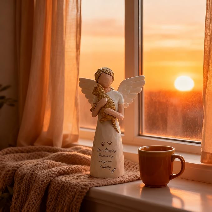 Cat Memorial Gifts for Loss of Pet, Waterproof Resin Angel Holding Cat Figurine, Pet Memorial Statue Sympathy Bereavement Gifts for Grieving Owners & Animal Lovers