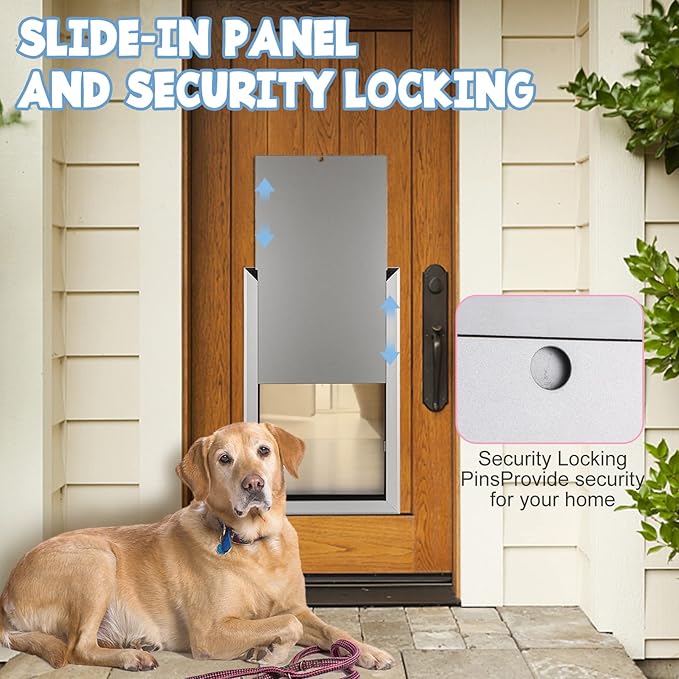 Aluminium Extra Large Dog Door 17.5" W x 27.7" H Weatherproof Aluminum Frame Pet Door with Sliding Lock Panel Easy to Install Durable Magnetic Double Flaps Pet Door for Dogs Up to 220LBS