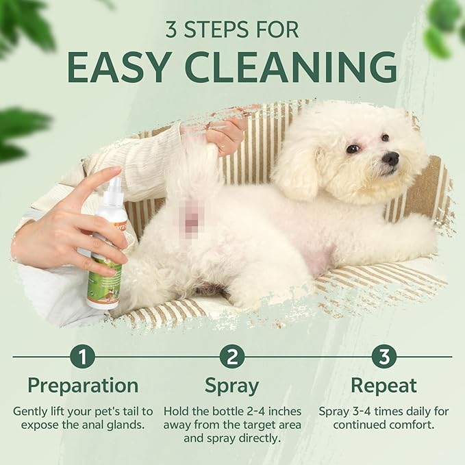 Dog Anal Gland Spray for All Pets - Fast Relief for Anal Glands Natural, Soothes Itching, Stops Scooting, Eliminates Odors, Dog Anti Itch Spray for Pain-Relieving - 4.06 FL Oz