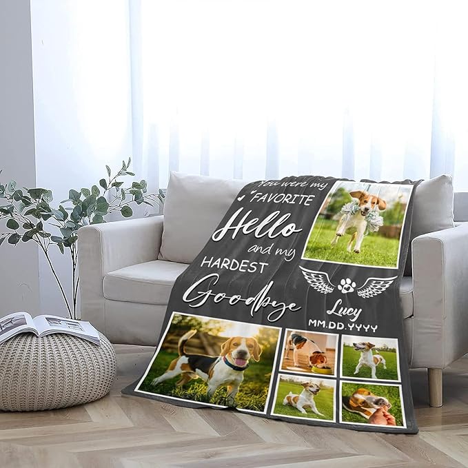 Personalized Dog Memorial Blanket with Photo:Made in USA,Custom Memorial Gifts for Loss of Dog,Cat,Pet,Sympathy Bereavement for Loss of Lover