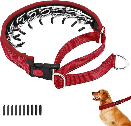 Martingale No Pull Dog Collar for Large Medium Small Dogs, Heavy Duty Nylon Reflective Adjustable Anti Pull Slip Collar with Buckle for Training Walking S Red