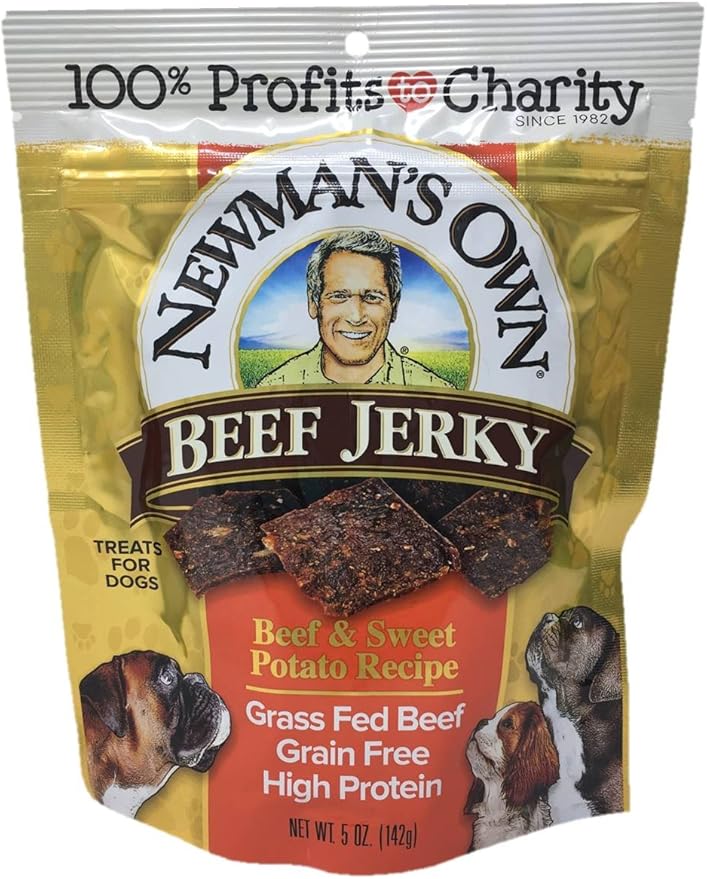 Newman's Own Beef Jerky Treats for Dogs, Bundle of 2 Flavors, Original Recipe and Beef & Sweet Potato Recipe, 5oz each