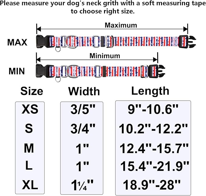 American Flag Martingale Collar 4th of July Star Holiday Dog Collar with Buckle Adjustable Pet Collars (Red Blue Patriotic Stripes, Large)