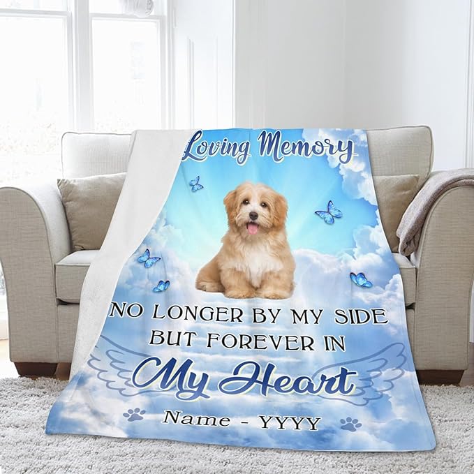 Personalized Dog Memorial Blanket with Photo:Made in USA,Custom Pet Memorial Gifts for Loss of Dog,Cat,Pet,Sympathy Bereavement for Loss of Lover
