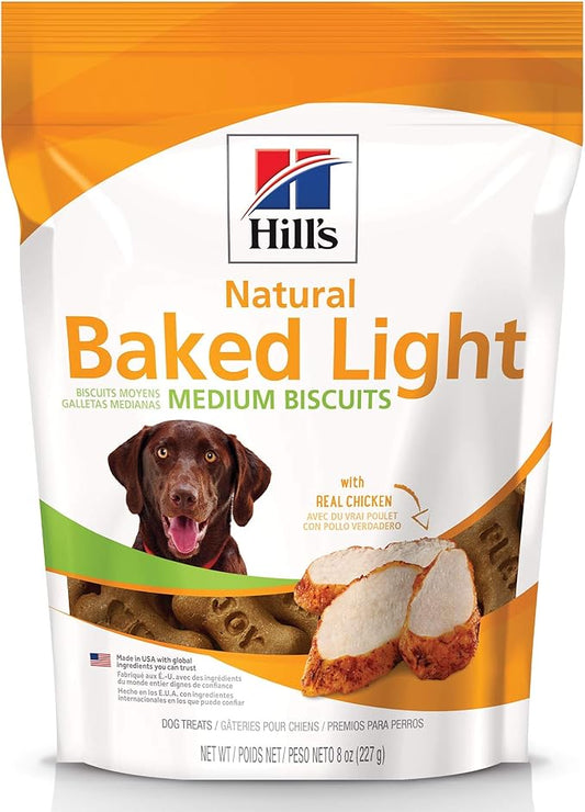 Hill's Natural Baked Light Biscuits, All Life Stages, Great Taste, Dog Treats, Chicken, 8 oz Bag