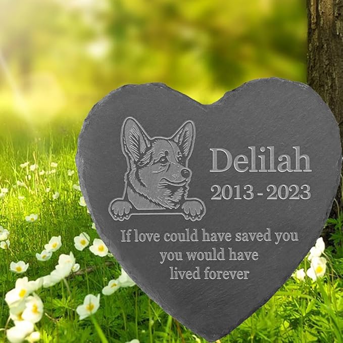 Personalized Dog Memorial Stone Pet Memorial Gifts for Loss of Dog Engraved Heart Plaque Garden Grave Decors for Cemetery Pet Loss Gifts with Stand (in Memory of Corgi)