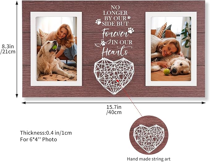 Pet Memorial Gifts for Dogs Cats, Dog Memorial Gifts for Pet Owners Lovers Sympathy Picture Frame in Memory of Dog, Light Brown Pet Remembrance Frame for Double Picture 4×6 IN