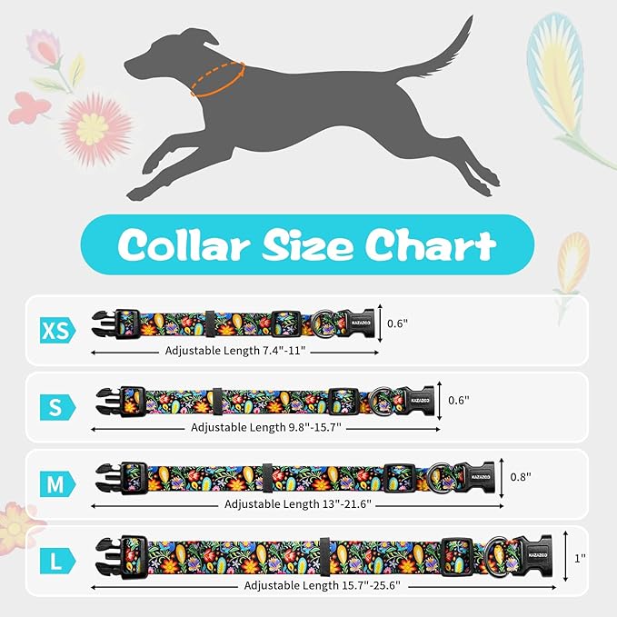 Kazazoo Dog Collar Cute and Soft Nylon Puppy Collar for Boy and Girl, Adjustable Dog Collars for Small Medium Dogs, Tropical-M