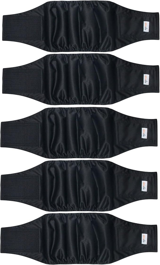 5 Pack Dog Diapers Male Reusable, Premium Belly Bands for Male Dogs, High Absorbing Dog Pee Wraps for Doggie in Incontinence or Excitable Urination and Training Black L