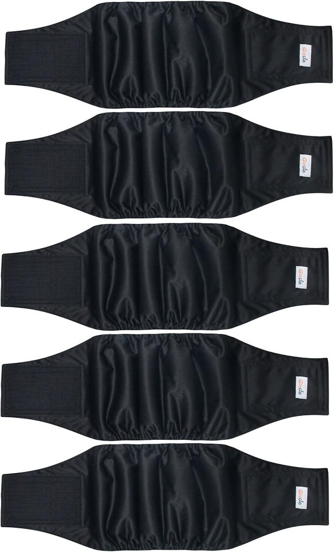 5 Pack Dog Diapers Male Reusable, Premium Belly Bands for Male Dogs, High Absorbing Dog Pee Wraps for Doggie in Incontinence or Excitable Urination and Training Black S