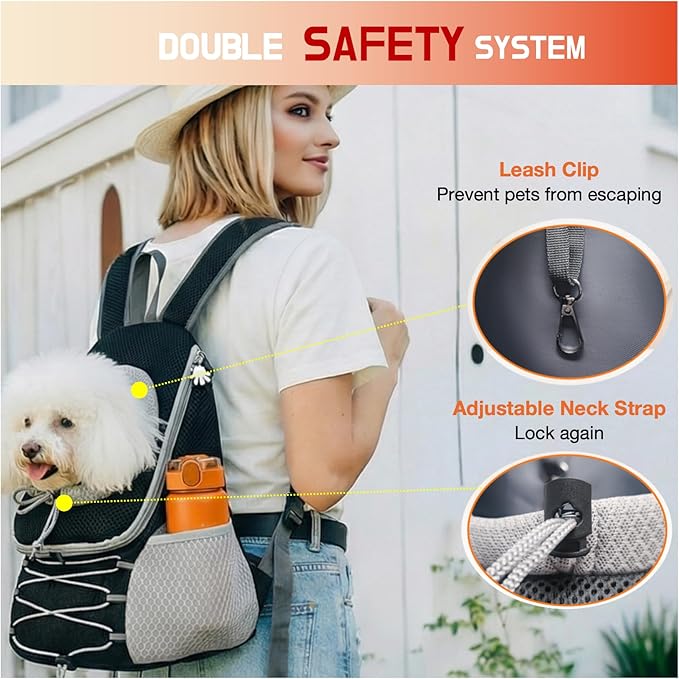 Dog Carrier Backpack for Small Dogs｜Pet Travel Shoulders Bag - Puppy Holder for Chest-Front Dog Baby Carring Ventilated for Hiking & Camping, Black Grey, M