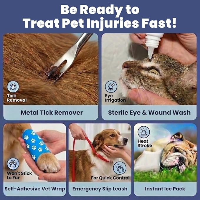 Dog First Aid Kit 2-Pack – Vet-Approved Pet First Aid Supplies for Dogs & Cats in Emergencies – Pet First Aid Guide, Tick Remover, Slip Leash & Medical Essentials for Home, Camping, Car, Travel